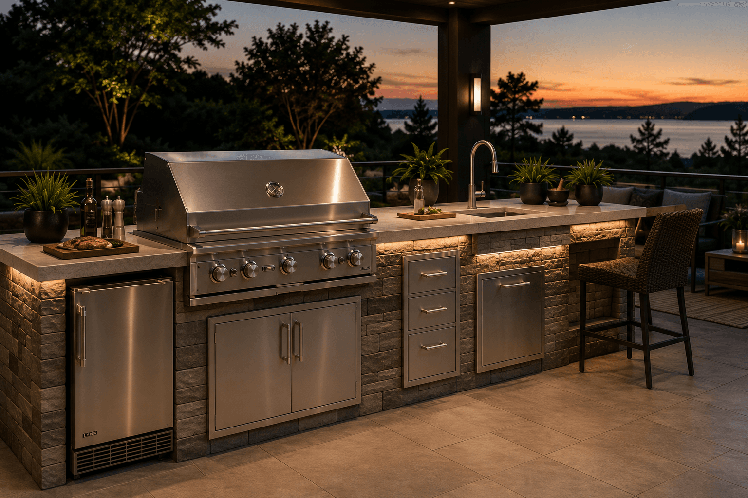 Luxury Outdoor Kitchen with Built-In Grill & Refrigerator | Luxora Signature™ Estate Series