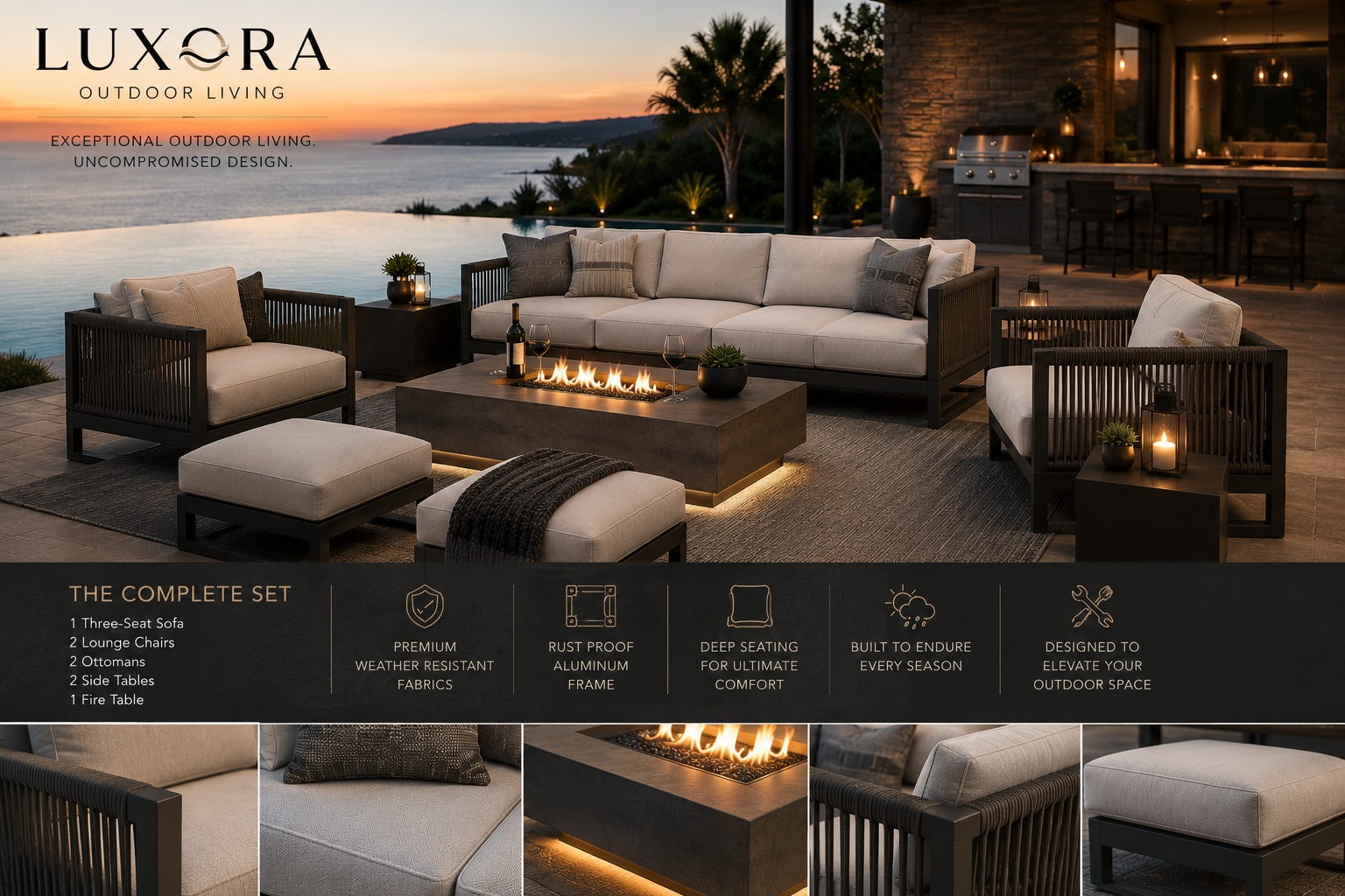 Luxora Riviera™ 6-Piece Luxury Outdoor Conversation Set