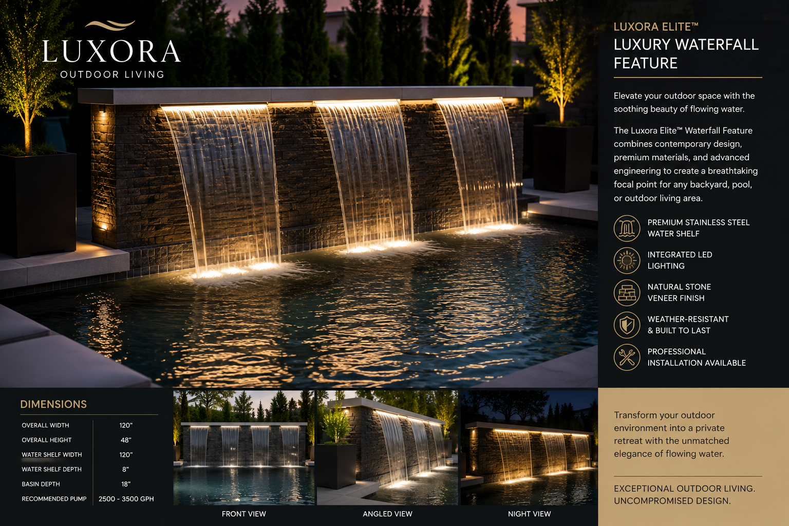 Luxora Signature™ Architectural LED Waterfall Wall