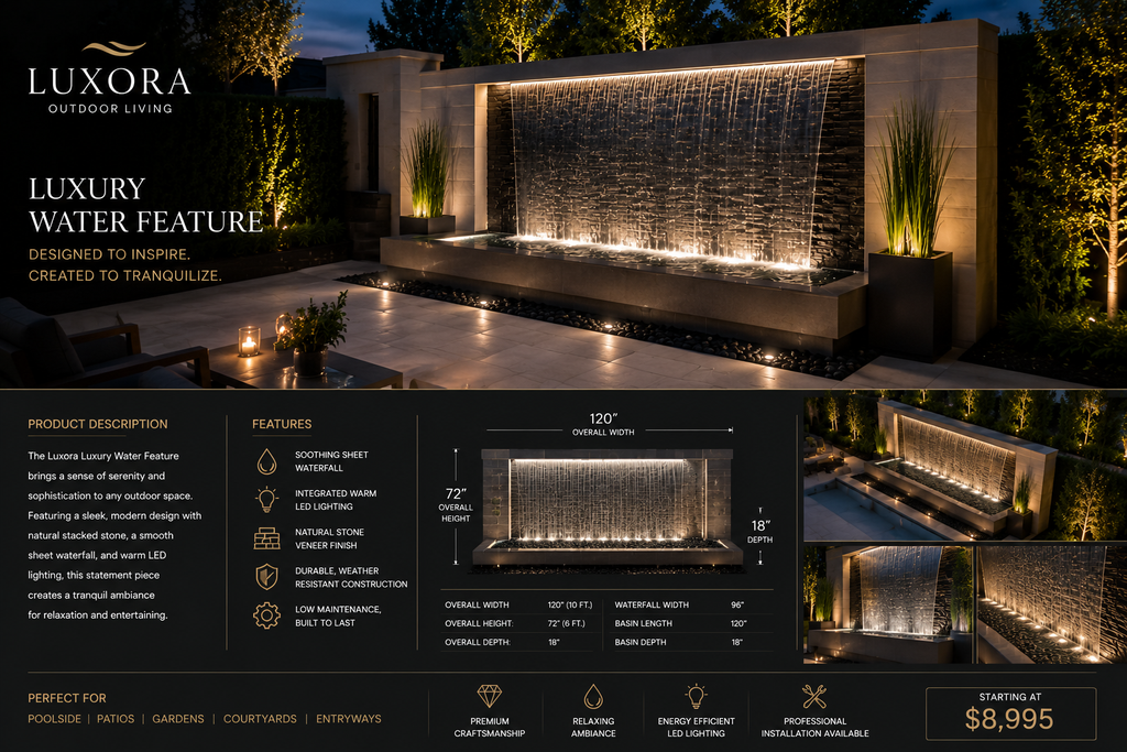 Luxora Grand Cascade™ Contemporary Sheet Waterfall Feature