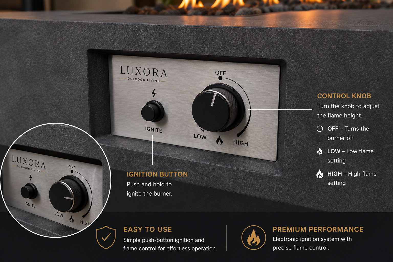 Luxora Signature™ EmberStone Rectangular Fire Table  Brand: Luxora Signature™