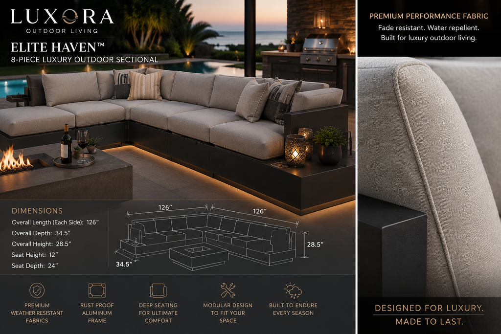 Luxora Elite Haven™ 8-Piece Luxury Outdoor Sectional