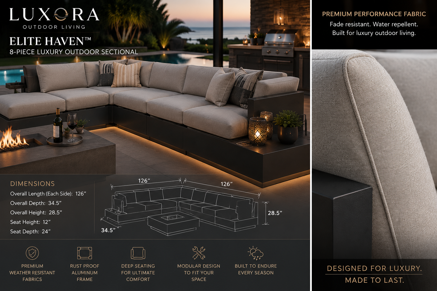Luxora Elite Haven™ 8-Piece Luxury Outdoor Sectional