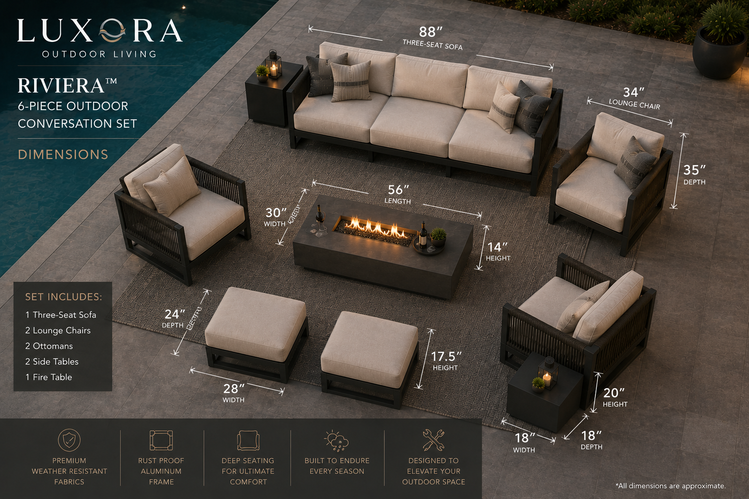 Luxora Riviera™ 6-Piece Luxury Outdoor Conversation Set