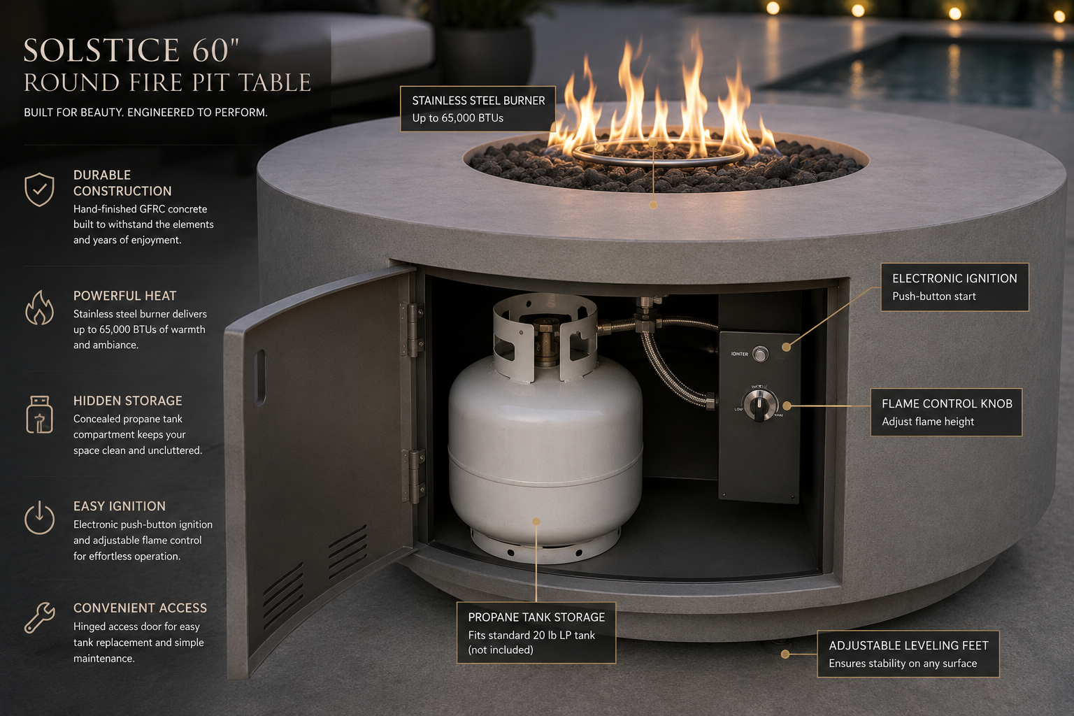 Aurevia™ Solstice 60" Round Luxury Fire Pit Table