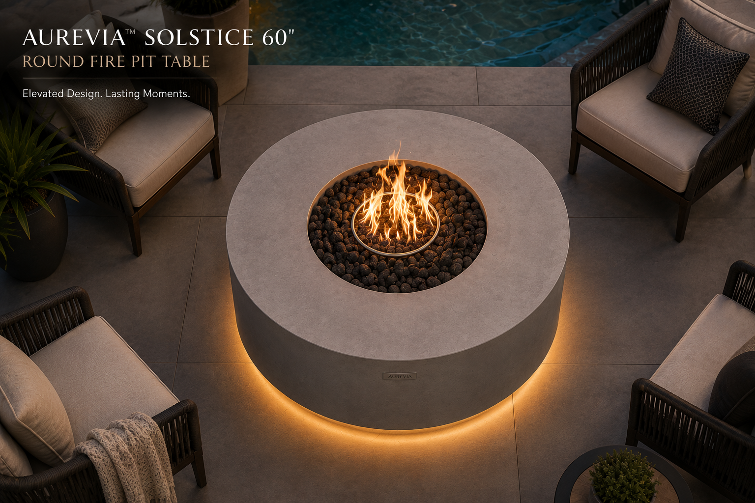 Aurevia™ Solstice 60" Round Luxury Fire Pit Table