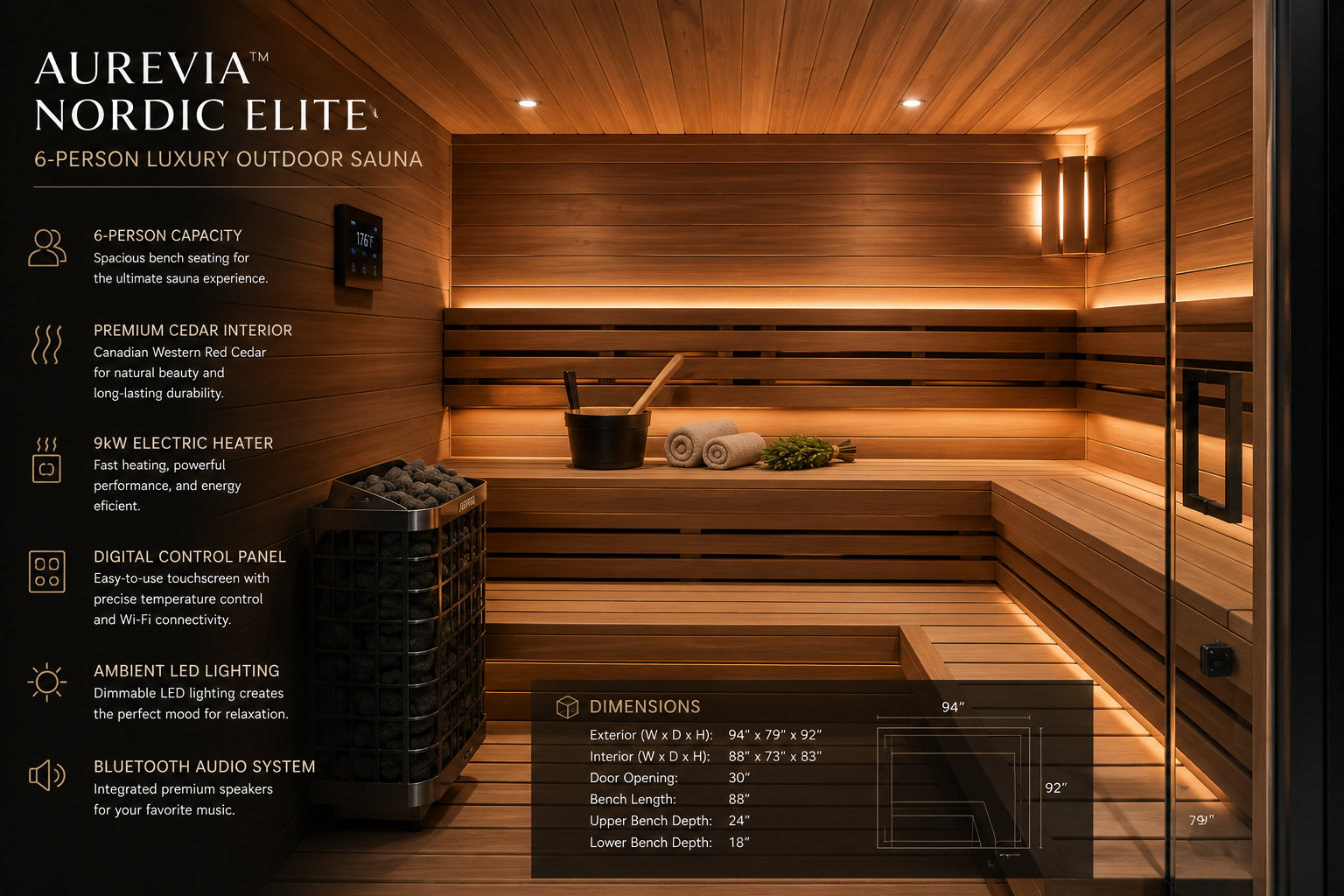 Aurevia™ Nordic Elite 6-Person Luxury Outdoor Sauna
