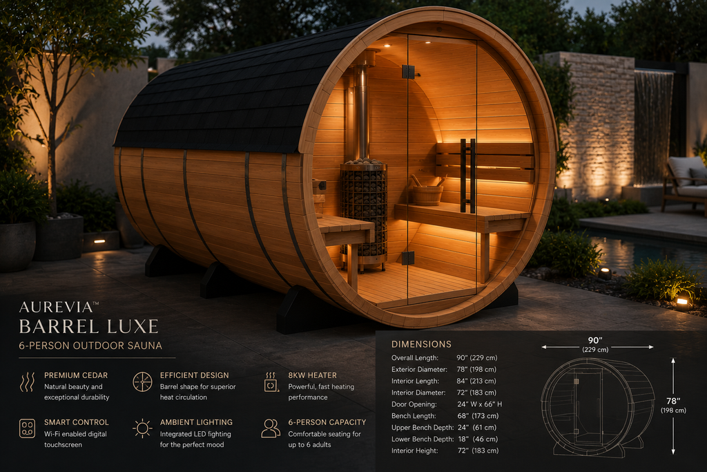 Aurevia™ Barrel Luxe 6-Person Outdoor Sauna
