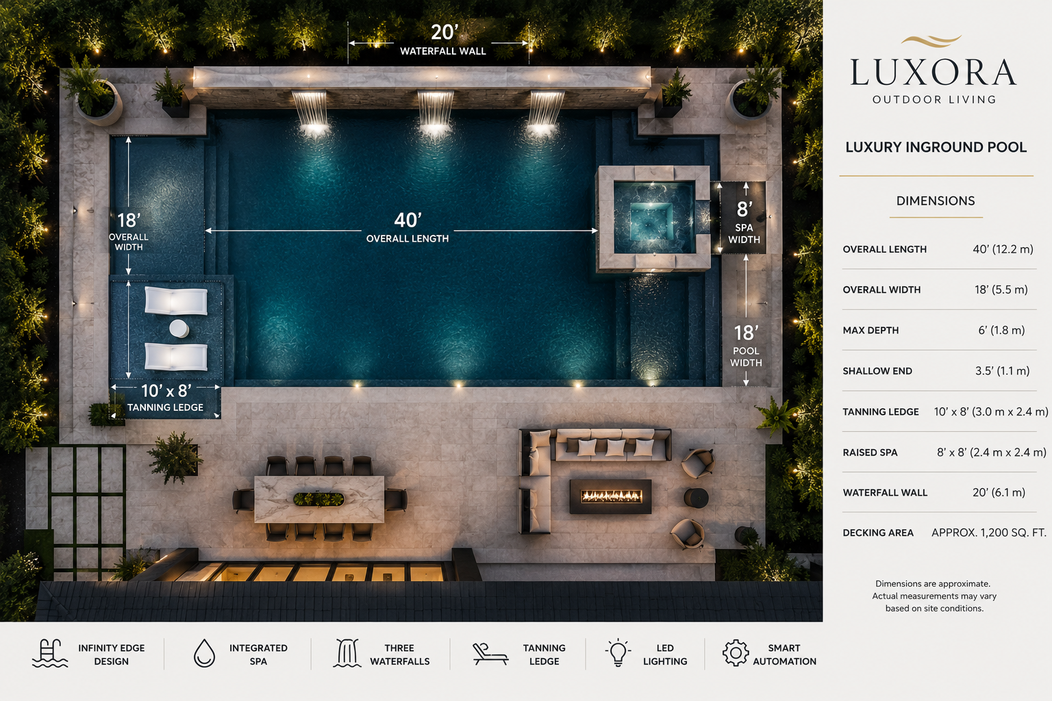 Luxora Infinity Edge Luxury Inground Pool with Integrated Spa