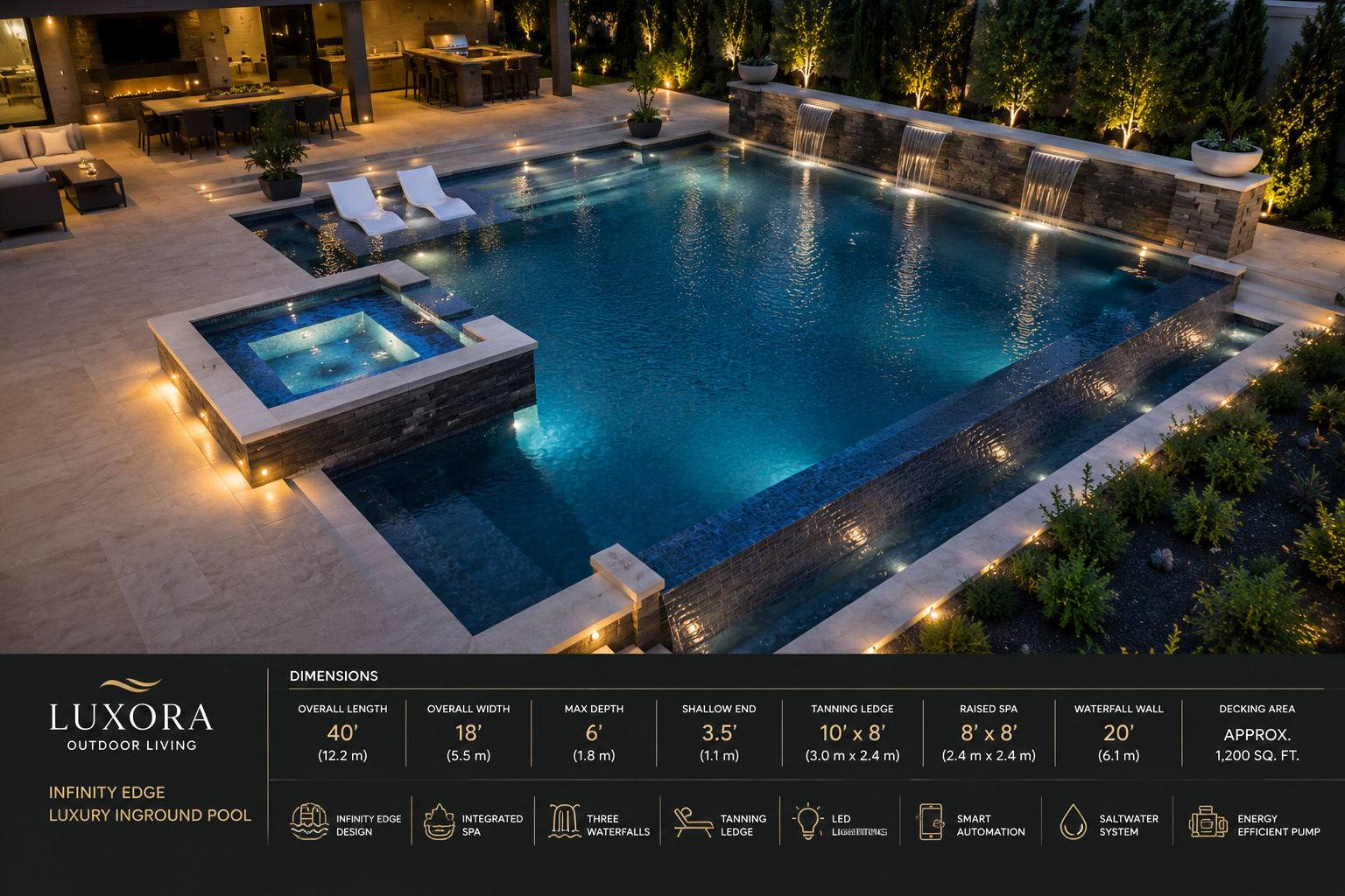 Luxora Infinity Edge Luxury Inground Pool with Integrated Spa