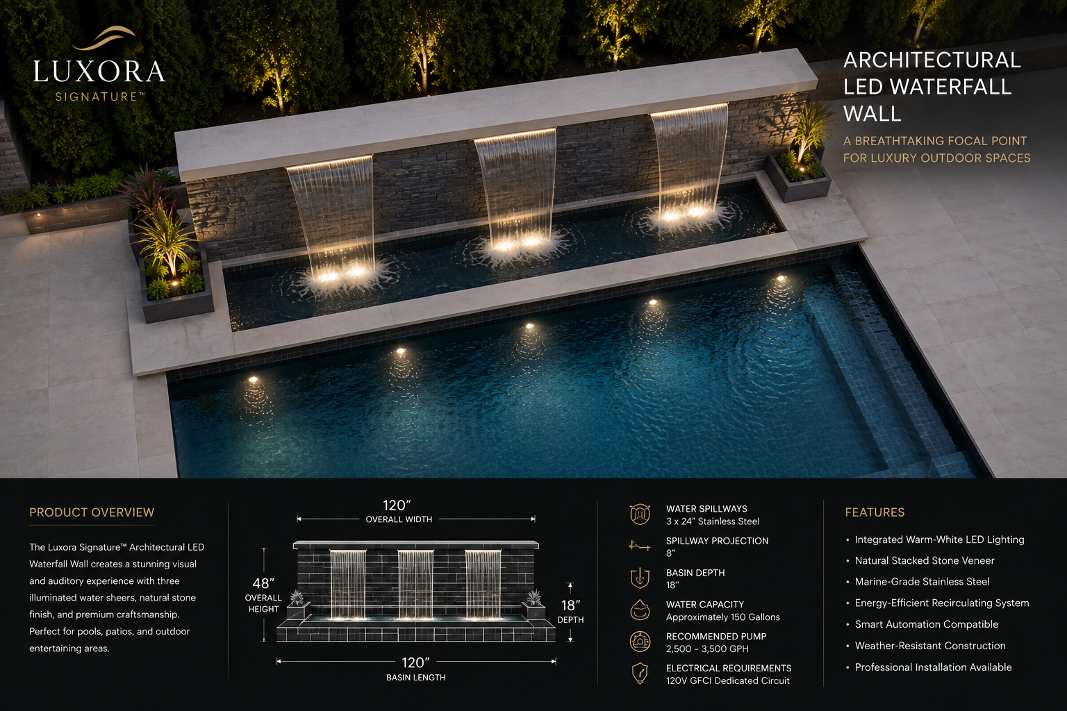 Luxora Signature™ Architectural LED Waterfall Wall