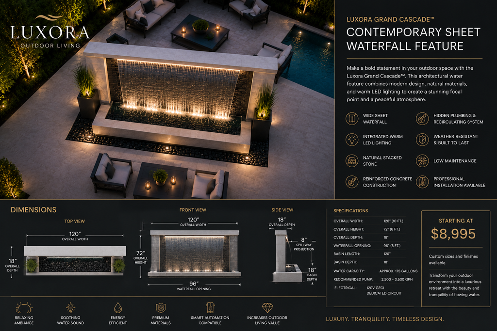 Luxora Grand Cascade™ Contemporary Sheet Waterfall Feature