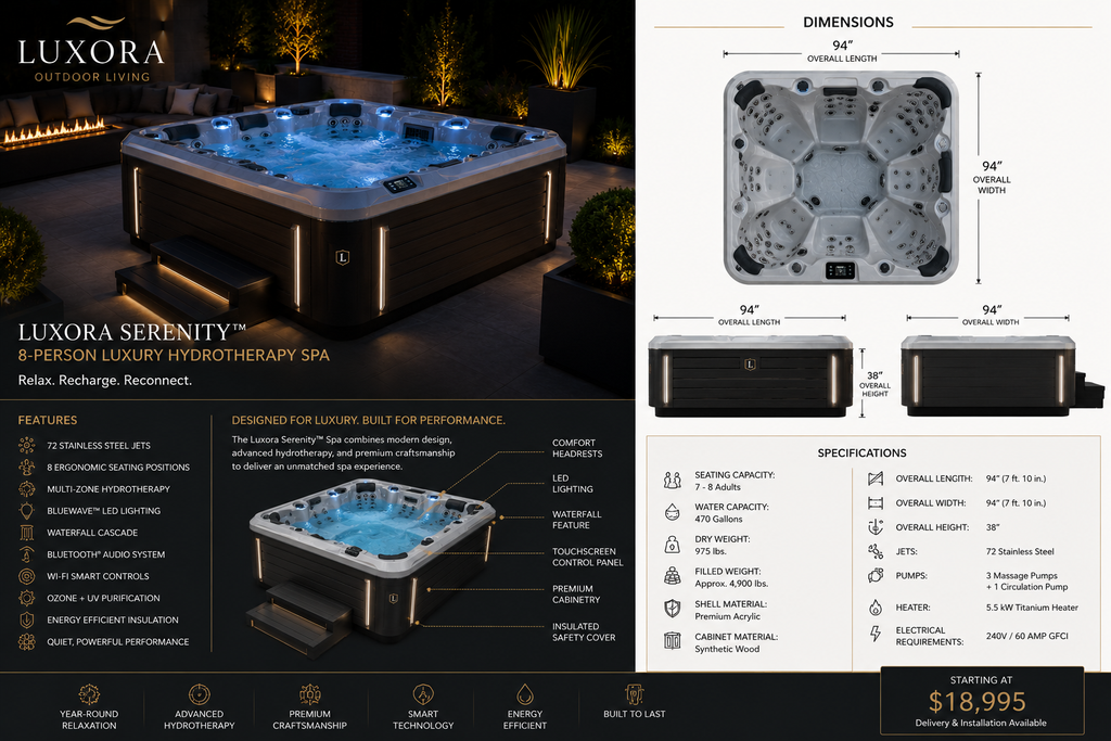 Luxora Serenity™ 8-Person Luxury Hydrotherapy Spa